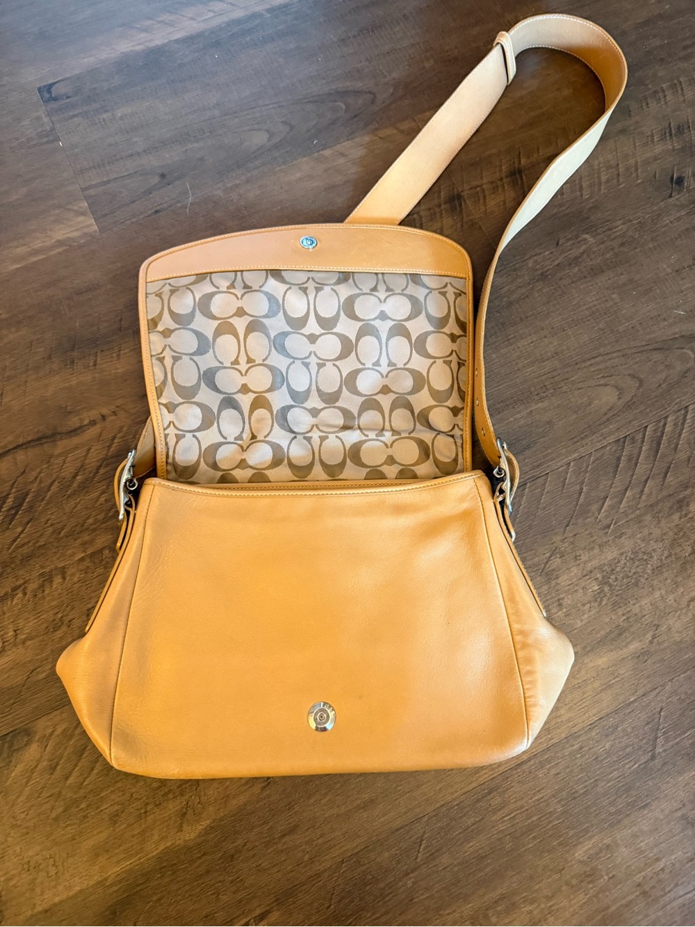 Coach Tan Pebble Leather Crossbody Messenger Bag